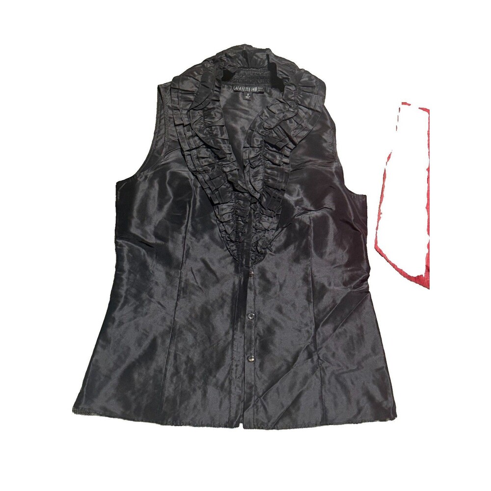Lafayette 148 New York black silk ruffle front button down Vest